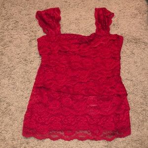 Super cute!- sheer red lace strapped tank top